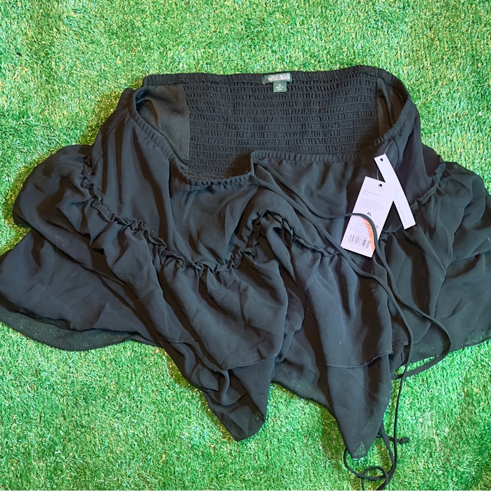 Target Black Asymmetrical Bubble Skirt with Ruffled Tie Front